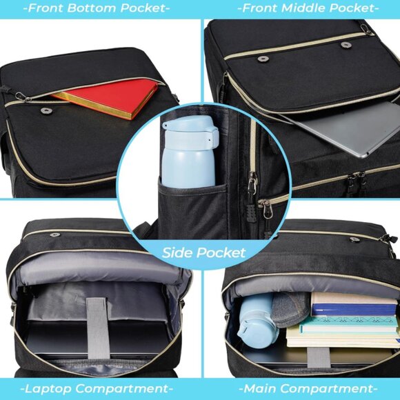 Roynes Vintage Inspired Black Daypack Backpack Laptop Bag - Picture 8 of 8